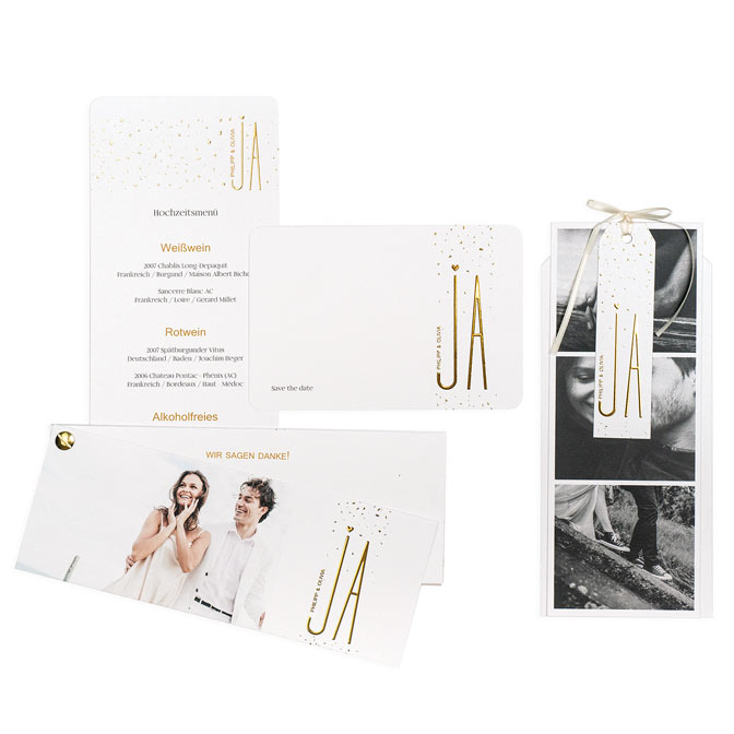 Ihr komplettes Hochzeitsdrucksachen-Set im einheitlichen Design