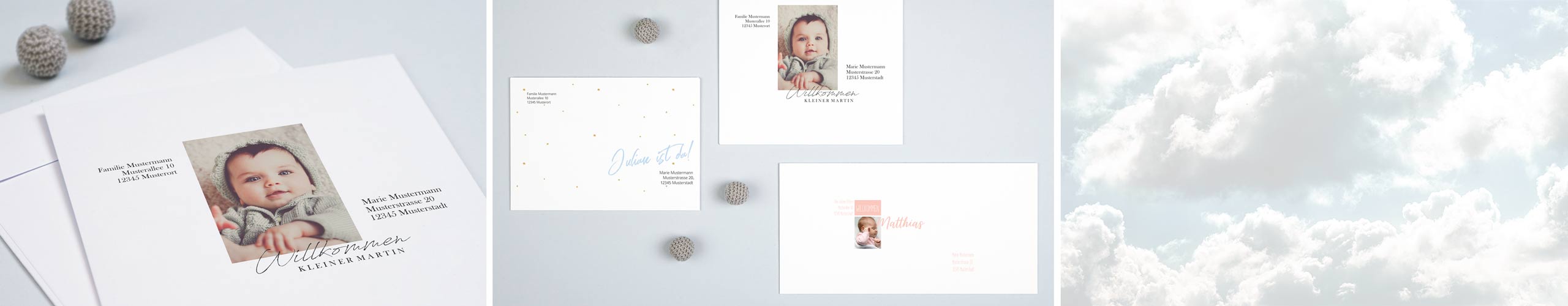 Umschläge für Karten zur Geburt im eigenen Design online selbst gestalten Umschläge zur Geburt mit persönlichem Bild und Text