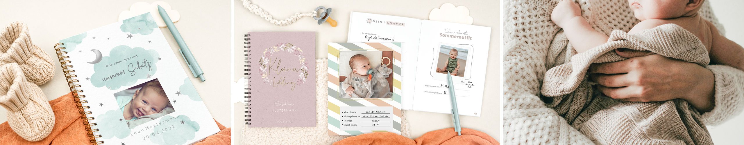 Personalisierte Babytagebücher mit süßen Babyfotos