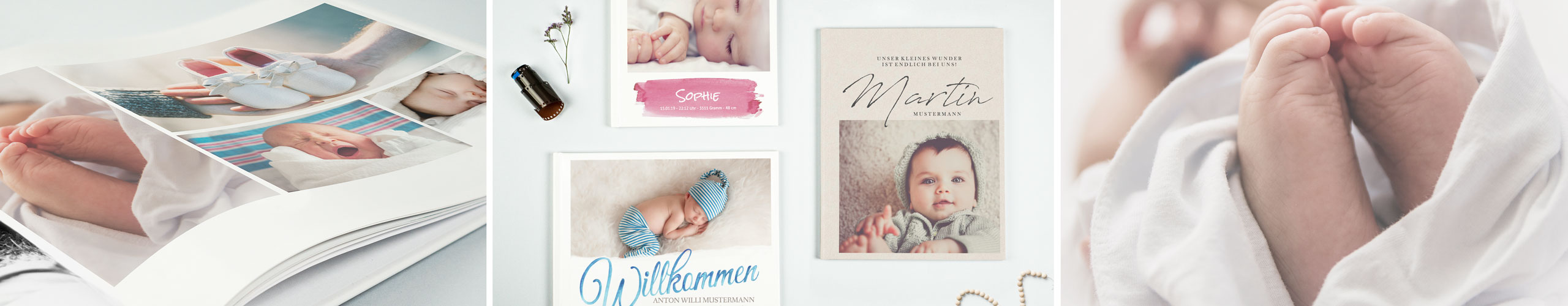 Fotobücher zur Geburt mit verschiedenen Motiven