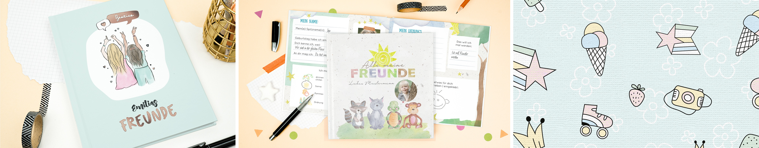 Freundebücher mit verschiedenen Design-Ideen