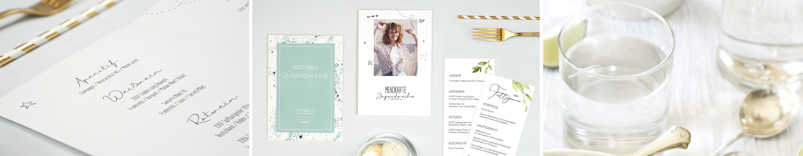 Menükarten für die Jugendweihe jetzt online gestalten Menükarten für die Jugendweihe in verschiedenen Designs