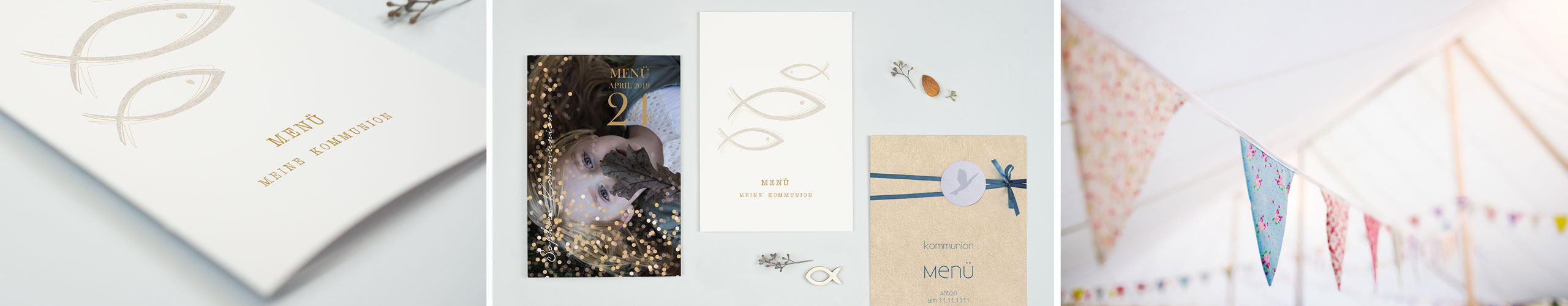 Menükarten für die Kommunion jetzt online gestalten Menükarten für die Kommunion in verschiedenen Designs