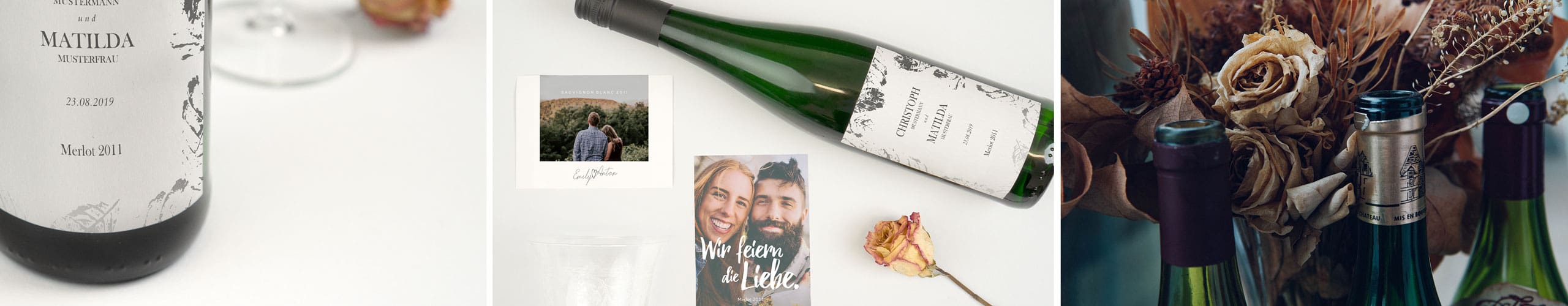 Flaschenetiketten für Eure Hochzeit jetzt einfach online gestalten Flaschenetiketten für die Hochzeit mit verschiedenen Motiven