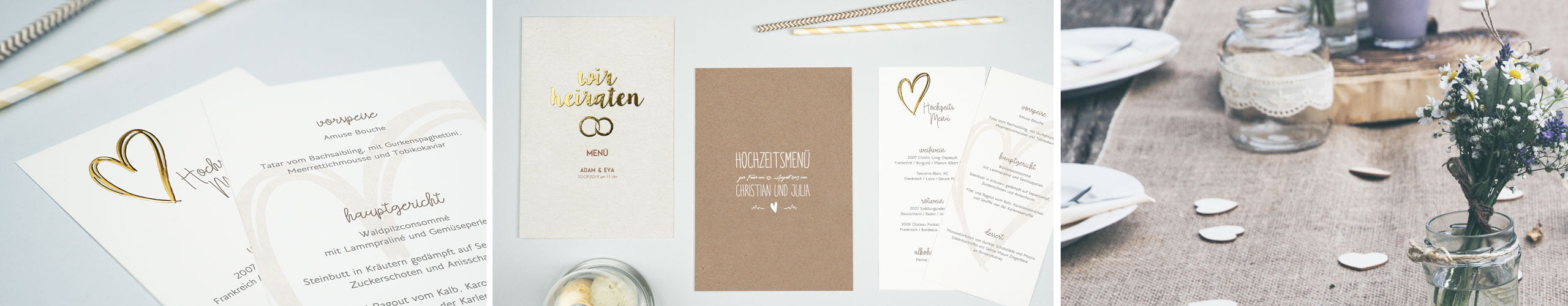 Menükarten für die Hochzeit in verschiedenen Designs