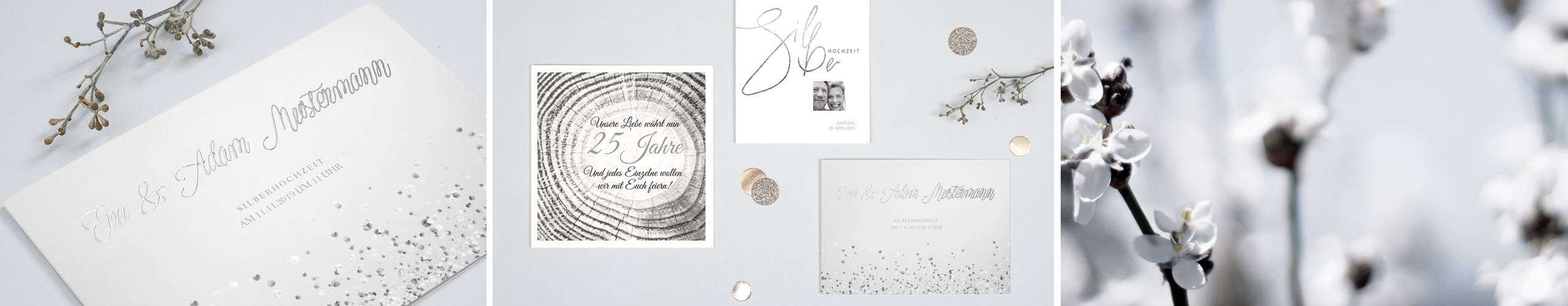 Silberne Einladungskarten zur Silberhochzeit