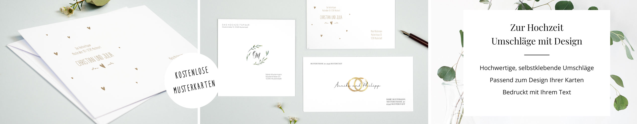 Umschläge zur Hochzeit mit unterschiedlichen Designs