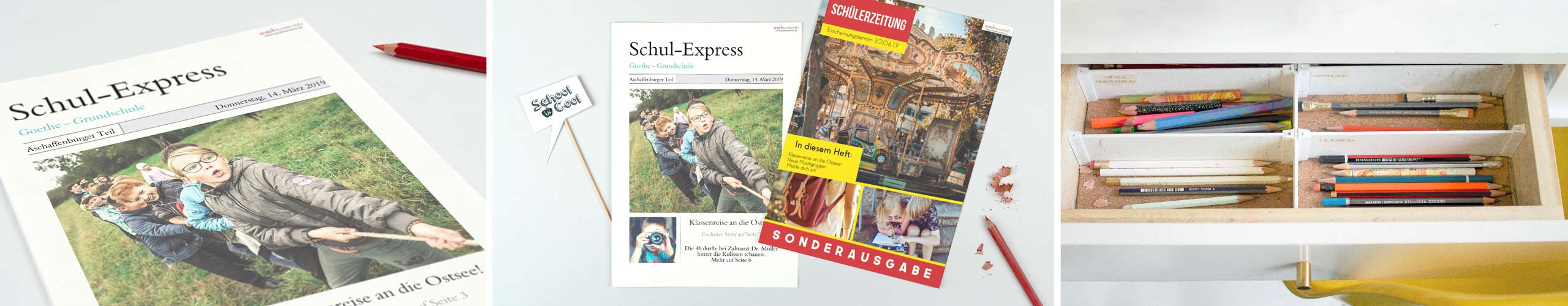 Schülerzeitung mit verschiedenen Motiven