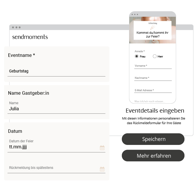 Screenshot zur Personalierung der digitalen Gästeliste
